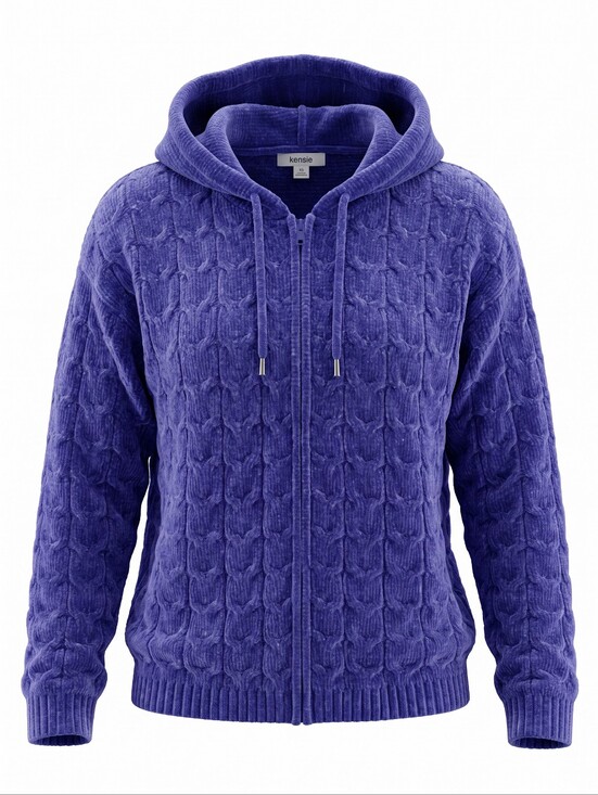 Kensie Sweaters - Women’s Cable Knit Sweater Cardigan - Violet Sparkle Holiday Cable Knit